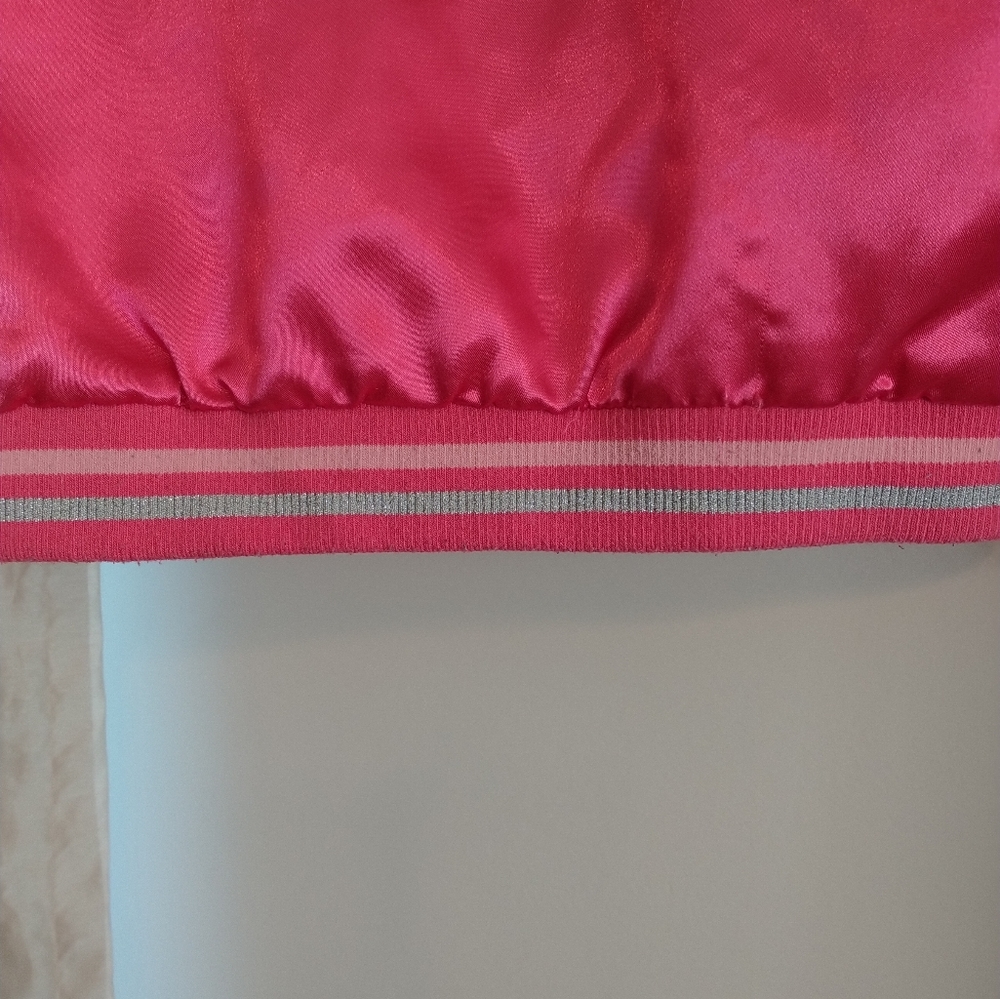 Minnie Mouse Girls Jacket Pink Coat Size 9 10 Satin Bomber Varsity Embroidered - Picture 12 of 13
